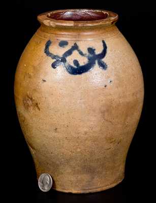 Small Ovoid Manhattan Stoneware Jar with Brushed Decoration, c1800