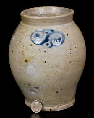 Small 18th Century Ovoid Stoneware Jar w/ Watchspring Decoration, Manhattan or NJ