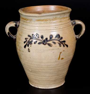 Vertical-Handled NYC Stoneware Jar w/ Incised  Decoration, Eighteenth Century