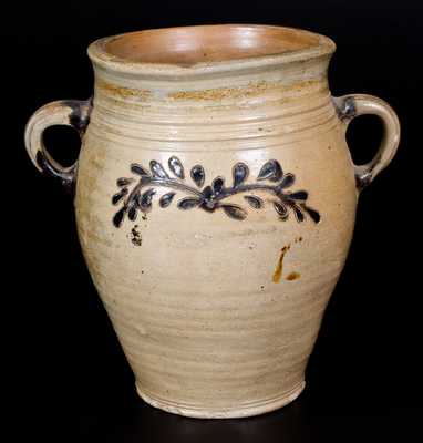 Vertical-Handled NYC Stoneware Jar w/ Incised  Decoration, Eighteenth Century