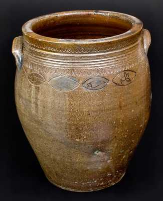 Unusual Stoneware Jar w/ Coggled Fish and Floral Motif, South Amboy or Old Bridge, NJ