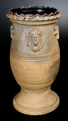 Unusual Stoneware Umbrella Stand w/ Applied Classical Human Busts