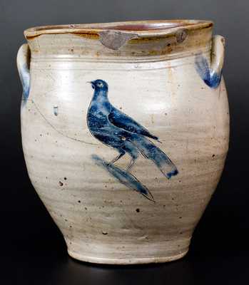 Very Rare Stoneware Jar w/ Fine Incised Bird att. William Capton, Albany, NY