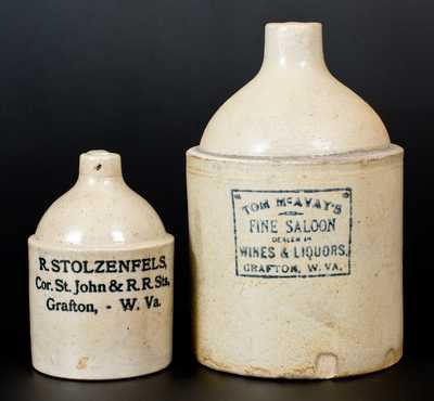 Lot of Two: Stoneware Jugs with GRAFTON, WV Advertising