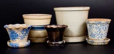 Lot of Five: Assorted Stoneware Flowerpots circa 1890