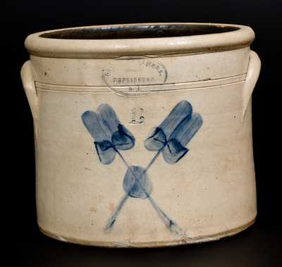 BROWN BROS. / HUNTINGTON / L.I. Stoneware Crock with Crossed Floral Decoration