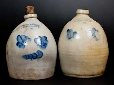 Lot of Two: BROWN BROTHERS / HUNTINGTON, L.I. Stoneware Jugs with Floral Decoration