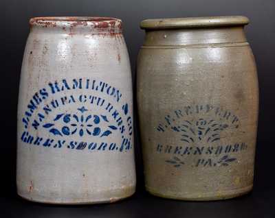 Lot of Two: GREENSBORO, PA Stoneware Canning Jars by REPPERT and JAMES HAMILTON