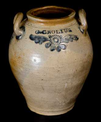 C. CROLIUS / MANHATTAN, WELLS / NEW-YORK Elaborate Stoneware Eagle Jar