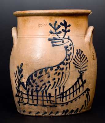 EDMANDS & CO. (Charlestown, MA) Stoneware Jar w/ Fine Slip-Trailed Deer Decoration