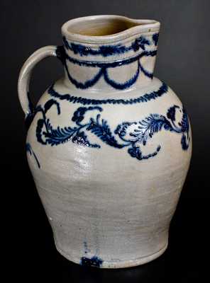 Important Early Baltimore Five-Gallon Stoneware Pitcher w/ Lavish Slip-Trailed Decoration