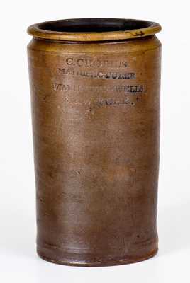 Fine Small-Sized Signed Crolius Stoneware Fruit Jar, Stamped "PEACHES"