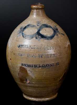 Thomas Commeraw Stoneware Advertising Jug: ASHMORES. GENUIN / CORDIALS PREPAIRD / BY. W. FIELD. ONLY.