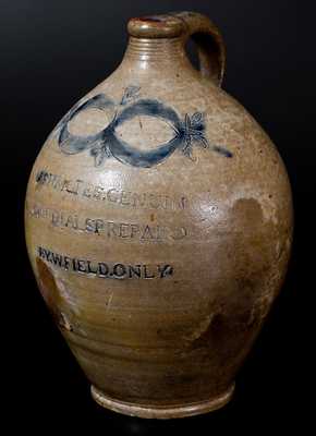 Thomas Commeraw Stoneware Advertising Jug: ASHMORES. GENUIN / CORDIALS PREPAIRD / BY. W. FIELD. ONLY.