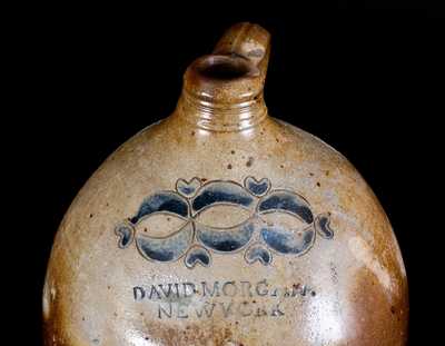 Very Rare DAVID. MORGAN. / NEW YORK Stoneware Jug w/ Impressed Swag-and-Heart Decorations