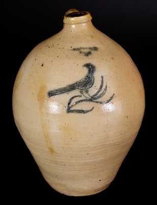 Rare C. BOYNTON / TROY Stoneware Jug w/ Incised Bird Decoration, circa 1830