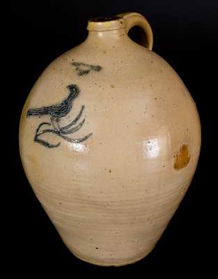 Rare C. BOYNTON / TROY Stoneware Jug w/ Incised Bird Decoration, circa 1830