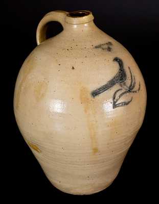 Rare C. BOYNTON / TROY Stoneware Jug w/ Incised Bird Decoration, circa 1830