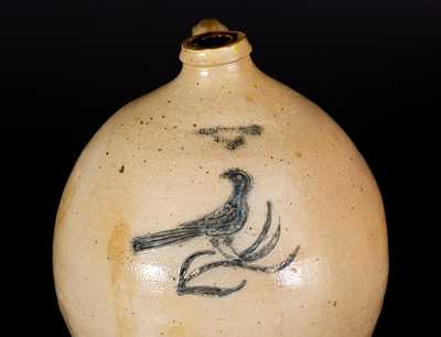 Rare C. BOYNTON / TROY Stoneware Jug w/ Incised Bird Decoration, circa 1830