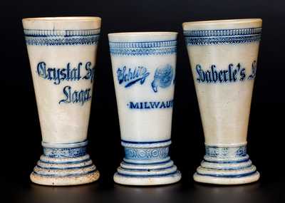 Three Stoneware Beer Chalices, attrib. Whites Pottery, Utica, NY, late 19th century