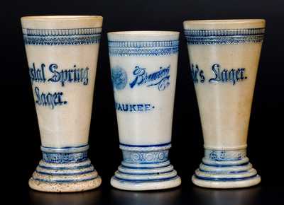 Three Stoneware Beer Chalices, attrib. Whites Pottery, Utica, NY, late 19th century