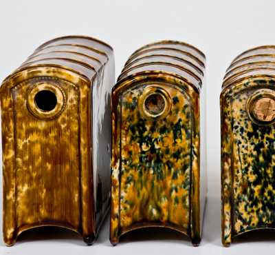 Three Flint Enamel Book Flasks, attrib. Lyman, Fenton & Co., Bennington, VT, c1849-1852