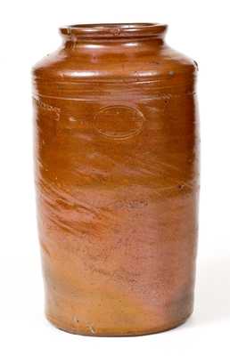 Very Rare Signed Crolius (NY) Stoneware Fruit Jar, Impressed QUINCES and PEARS