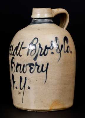 Half-Gallon Bowery, NY Stoneware Advertising Jug, New York State origin, circa 1875