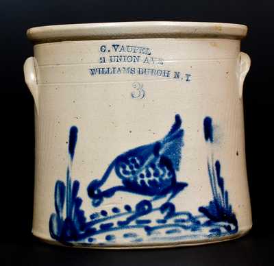 Scarce C. VAUPEL / 11 UNION AVE / WILLIAMSBURGH N.Y Stoneware Chicken Crock