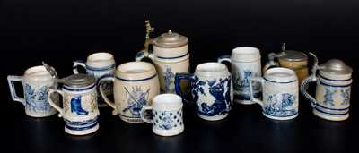 Eleven Cobalt-Decorated Stoneware Mugs, mostly White s Pottery, Utica, NY