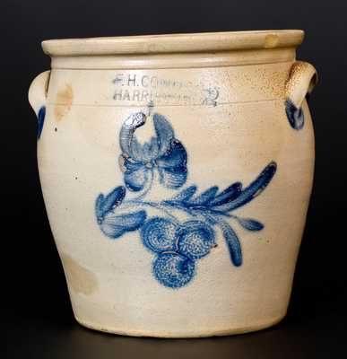 Two-Gallon F.H. COWDEN / HARRISBURG Stoneware Jar w/ Cobalt Cherries