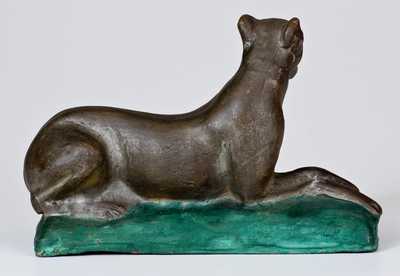 Fine Painted Redware Figure of a Whippet, attrib. John Bell, Waynesboro, PA, c1840-50