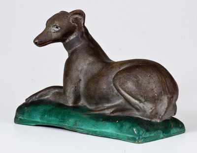 Fine Painted Redware Figure of a Whippet, attrib. John Bell, Waynesboro, PA, c1840-50