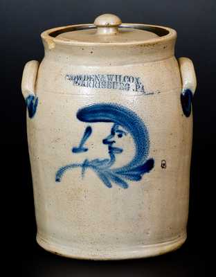 Scarce COWDEN & WILCOX. / HARRISBURG. PA Stoneware Man-in-the-Moon Jar