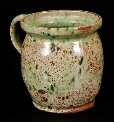 Very Fine Redware Stew Pot w/ Speckled Copper Glaze, Maine origin