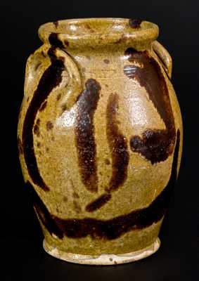 Very Fine New England Redware Jar w/ Heavy Manganese Stripe Decoration