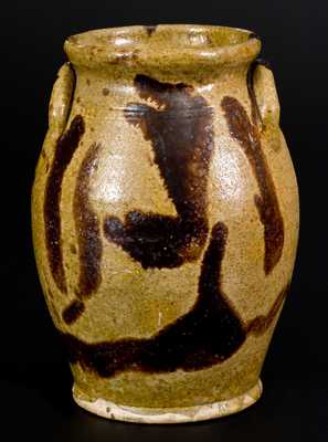 Very Fine New England Redware Jar w/ Heavy Manganese Stripe Decoration