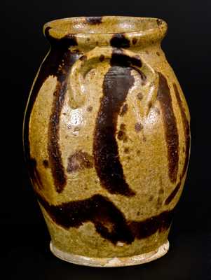 Very Fine New England Redware Jar w/ Heavy Manganese Stripe Decoration