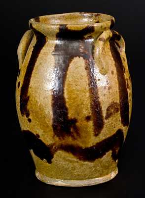 Very Fine New England Redware Jar w/ Heavy Manganese Stripe Decoration