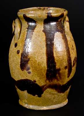 Very Fine New England Redware Jar w/ Heavy Manganese Stripe Decoration