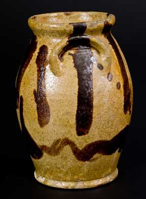 Very Fine New England Redware Jar w/ Heavy Manganese Stripe Decoration