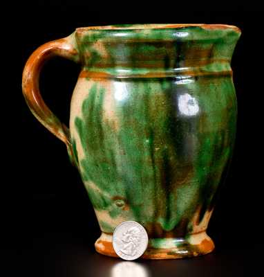 Outstanding Squat Shenandoah Valley Multi-Glazed Redware Cream Pitcher