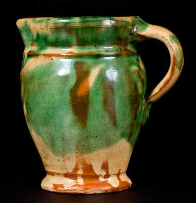 Outstanding Squat Shenandoah Valley Multi-Glazed Redware Cream Pitcher