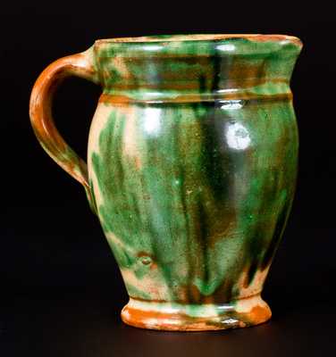 Outstanding Squat Shenandoah Valley Multi-Glazed Redware Cream Pitcher