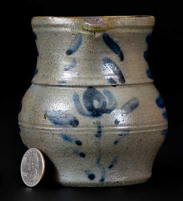 Western PA Miniature Stoneware Pitcher with Cobalt Floral Decoration