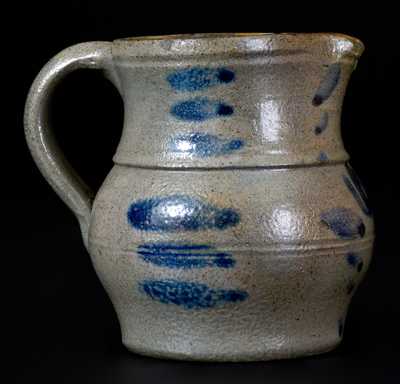 Western PA Miniature Stoneware Pitcher with Cobalt Floral Decoration