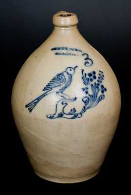 Scarce CLARK & Co. / ROCHESTER Three-Gallon Stoneware Jug w/ Cobalt Bird Design