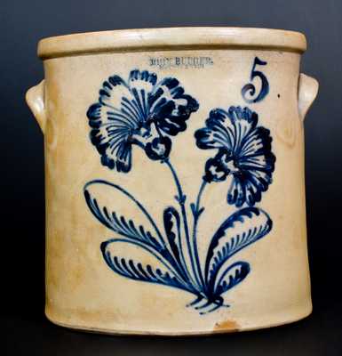 Five-Gallon JOHN BURGER. / ROCHESTER Stoneware Crock w/ Elaborate Cobalt Floral