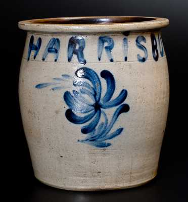 Very Rare Stoneware Cream Jar w/ HARRISBURG in Cobalt Slip att. Cowden & Wilcox