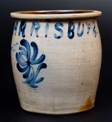Very Rare Stoneware Cream Jar w/ HARRISBURG in Cobalt Slip att. Cowden & Wilcox